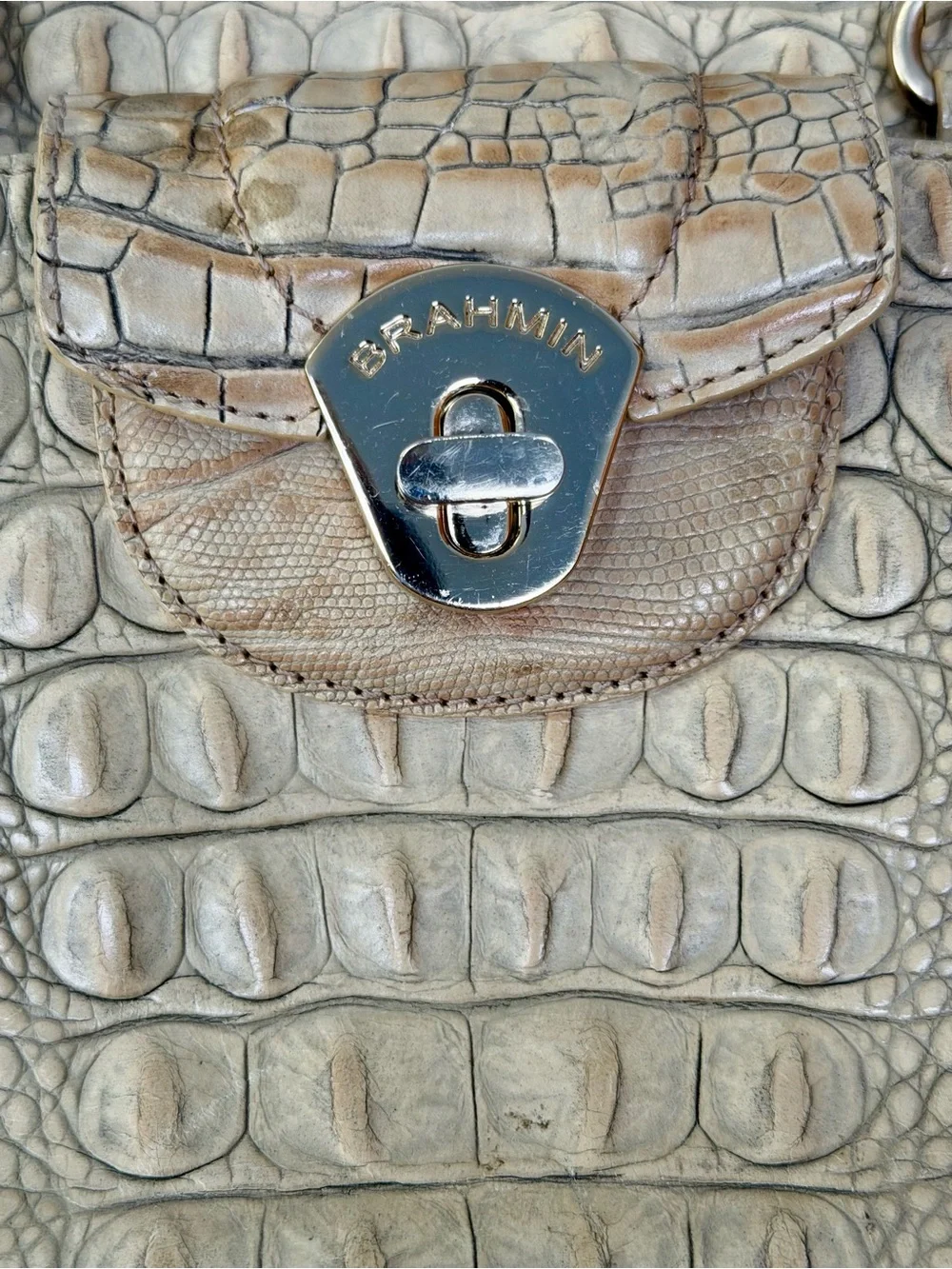 Vintage Brahmin Naomi Satchel - Croc Sand Leather